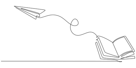 Wall Mural - Minimalist Continuous Line Art of Open Book and Paper Plane Design