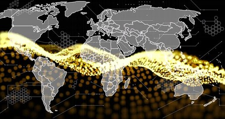 Aufkleber - Global data flow animation over world map with yellow and black dots