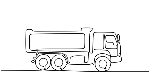 Wall Mural - Minimalist vector illustration of a dump truck construction vehicle in one line drawing