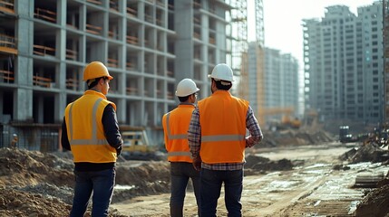 Aufkleber - engineers team are discussing while inspecting at construction site : Generative AI