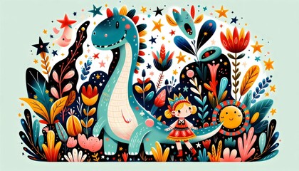 Naklejka na meble Dinosaurios Fantásticos en Jardines Mágicos