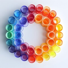 Poster - Top down View of Multicolored Plastic Cups Forming a Circular Geometric Pattern