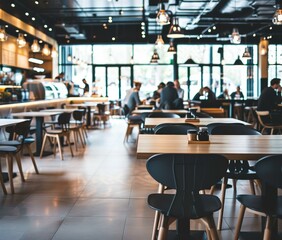 Sticker - A cafe with wooden tables and chairs. AI.