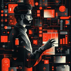 Poster - Software development isometric concept. Web design Technology process of Software develop