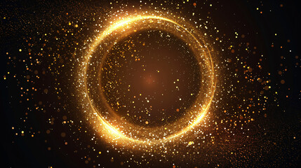 Poster - Stunning gold ring twirls gracefully against a dark backdrop, enveloped by enchanting bokeh lights, ideal for adding a festive and sparkly touch to designs