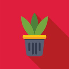 Poster - Simple icon of a plant in a pot with long shadow, representing growth, nature or gardening