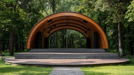 Aufkleber - Empty open air stage in a park with a sound projecting roof Akniste Latvia : Generative AI