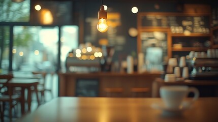 Poster - Blurred images of the coffee shop cafe interior background and lighting bokeh : Generative AI