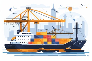 Flat Design Cartoon Illustration of Supply Chain Logistics Theme