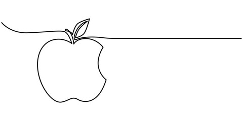 Poster - Apple continuous one line drawing, single line art element, minimalist sketch line vector illustration, autum and thanksgiving concept, Continuous Line Drawing Of A On An Apple Transparent background