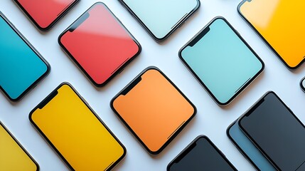 Aufkleber - flat rays collection of smartphone mockup blank screen isolated with clipping path on white background : Generative AI