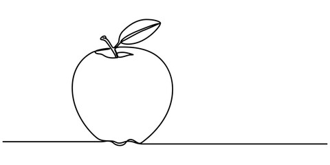 Canvas Print - Apple continuous one line drawing, single line art element, minimalist sketch line vector illustration, autum and thanksgiving concept, Continuous Line Drawing Of A On An Apple Transparent background