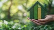 © Generative AI - House energy efficiency energy efficient rating class concept eco home renovation save cost Lowconsumption ecological house Hand holding Green Building for Sustainable Development Conc : Generative AI