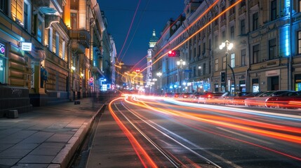 Naklejka na meble Background of a street in the city center filled with vehicle lights