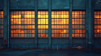Aufkleber - exterior of big old warehouse with windows at night : Generative AI