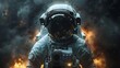 © TranNgoc - An astronaut floating alone in the vastness of deep space, surrounded by endless blackness, the distant stars barely visible, capturing the profound sense of solitude and isolation,