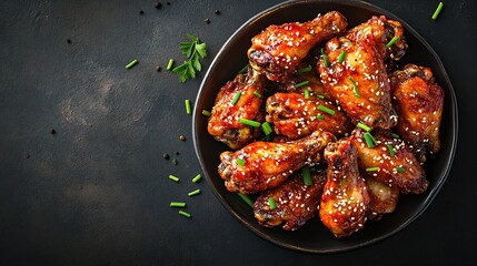 Poster - Spicy korean chicken wings with sesame seeds and chives : Generative AI
