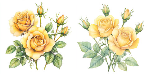 Wall Mural - Watercolor Yellow Roses with Buds for Elegant Designs