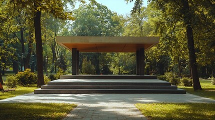 Aufkleber - Empty open air stage in a park with a sound projecting roof Akniste Latvia : Generative AI