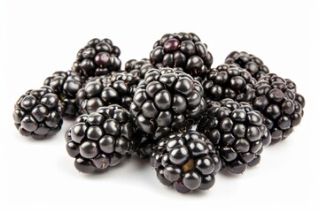 Wall Mural - Blackberries Harvest. Closeup of Fresh Ripe Juicy Blackberries on White Background