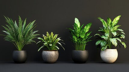 Sticker - Set of Green Potted Plants for Interior Decoration, Captured in Ultra High Definition with Epic Detail and Precision. The Composition Highlights Elegant and Premium Plants with Hyper-Realistic Texture