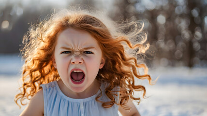 A girl child crying and screaming, childhood, unhappy, emotion, sad, sadness, pain