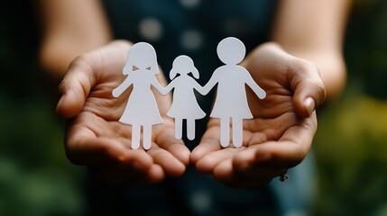 Wall Mural - hands holding paper family cutout family home adoption foster care homeless support  mental health homeschooling  cost of living during recession concept : Generative AI