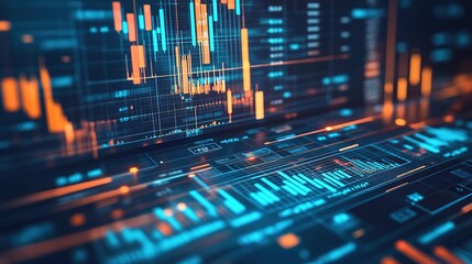 Poster - A digital representation of insurance software with charts, graphs, and data streams.