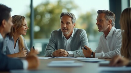 Poster - Professional project managers group negotiating in boardroom at meeting Boss discussing with creative team the concept of business strategy in their project Fun at work Copy space : Generative AI