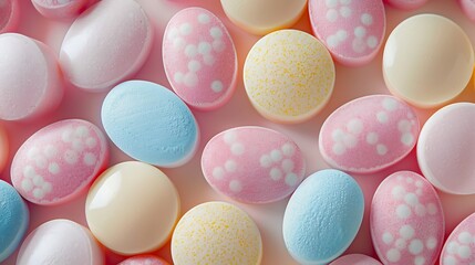 Pastel-colored pills arranged in a soothing pattern, soft hues, sharp details, gentle lighting, neat composition, hd quality, natural look. --ar 16:9 --v 6.0 --s 250 --style raw