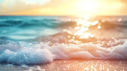 Aufkleber - Blur tropical beach with bokeh sun light wave abstract background Copy space of outdoor summer vacation and travel adventure concept Vintage tone filter effect color styleSun and Beach : Generative AI