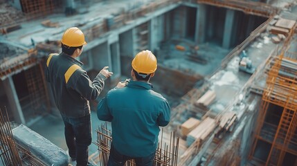 Aufkleber - engineers team are discussing while inspecting at construction site : Generative AI