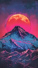 Wall Mural - Retro purple pink snow mountain illustration poster background