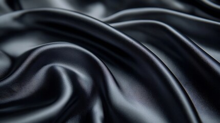 Leinwandbilder - Black gray satin dark fabric texture luxurious shiny that is abstract silk cloth panorama background with patterns soft waves blur beautiful : Generative AI