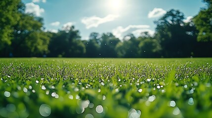 Poster - Beautiful parks green meadows and blue sky : Generative AI