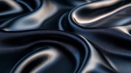 Leinwandbilder - Black gray satin dark fabric texture luxurious shiny that is abstract silk cloth background with patterns soft waves blur beautiful : Generative AI