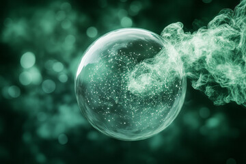 Fototapete - Dissolving isotopes merging into a soft pastel green mist,
