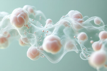 Poster - Dissolving isotopes merging into a soft pastel green mist,