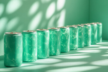 Poster - Fragmented battery storage icons forming patterns on a pastel green surface,
