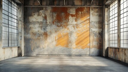 Poster - Empty warehouse room with Grungy stucco concrete wall floor room as background corner of old grunge interior Abstract architecture background : Generative AI