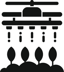 Poster - Black glyph icon for an automatic irrigation system watering plants in a smart farm