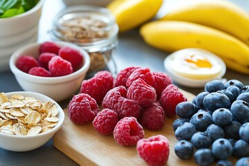 Wall Mural - Healthy breakfast ingredients photo social media image 