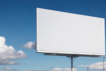 Blank white screen billboard with a blue sky mockup