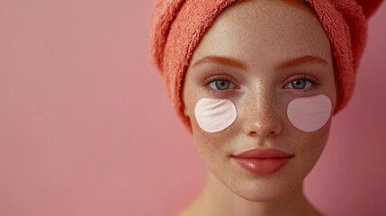 Wall Mural - A woman with a pink face mask on her face