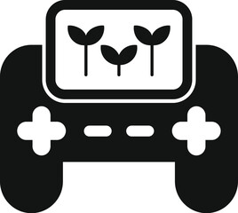 Poster - simple vector icon of a game console showing growing plants, representing the growing industry of fa