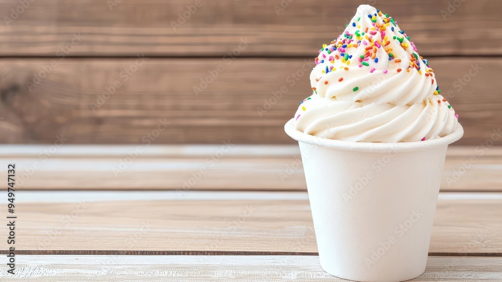 Cup of soft serve ice cream with rainbow sprinkles, Summer treat, Ice ...