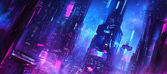 Poster - A futuristic city with AI-driven transportation and holographic displays