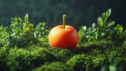 Sticker - A small orange apple is sitting on a patch of green grass