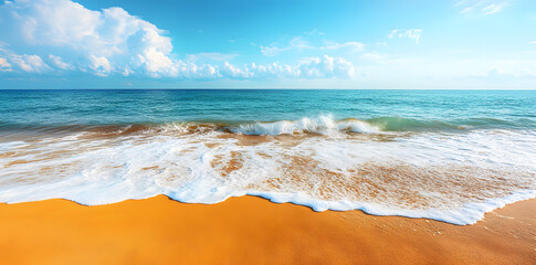 Wall Mural - View of sand beach and blue sea summer background