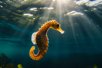 Wall Mural - Underwater world. Seahorse. Marine animal, ocean creature